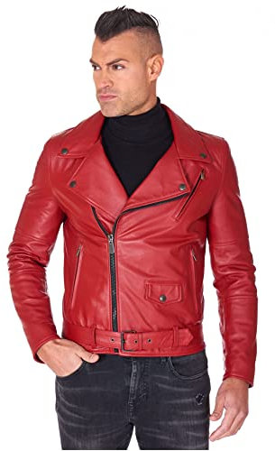 D'Arienzo Chiodo Pelle Rossa Uomo Giacca Moto Vera Pelle Made in Italy Chiodo 52/Rosso