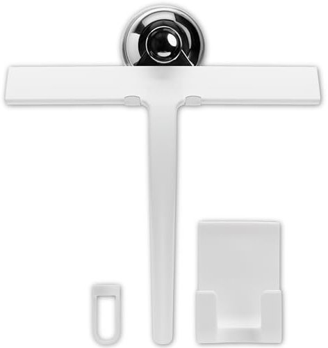 Yew Design Set Tergivetro da 24 cm con Gancio da Parete, Ventosa e Gancio, Tergivetro per la Pulizia dei Vetri per Porte Doccia, Finestre, Porte in Vetro, Bagni, Specchi Parabrezza Auto - Bianco Opaco