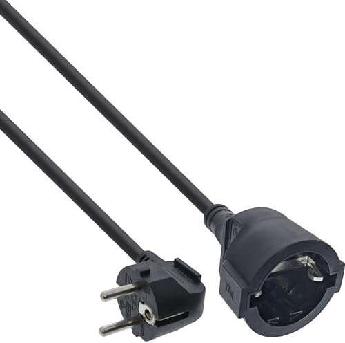 InLine Verlängerungskabel, Stromkabel, 7m, Schutzkontakt Stecker gewinkelt/Buchse, H05VV-F, Innenbereich, erhöhter Berührungsschutz, schwarz, 16407Y