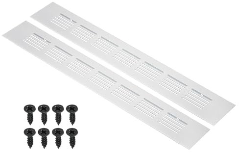 PATIKIL Cubierta de Ventilación Rectangular de 12 x 2 Pulgadas, 2 Piezas, Rejilla de Aluminio con Tornillos de Montaje para Puertas de Armario y Armario, Tono Plateado