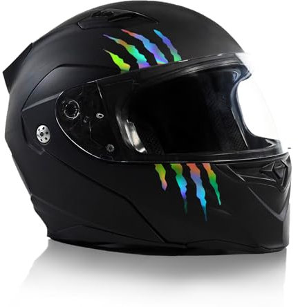 Finest Folia Kratzer Helm Aufkleber 2er Set 7,5x7,5cm Monster Sticker Kralle Deko für Motorrad Helm Auto Motorradhelm Kratzspuren selbstklebend wasserfest K173 (Hologramm)