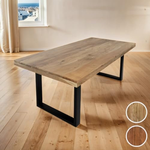 SAM Esstisch 240 x 100 cm Rio, Esszimmertisch naturfarben, Akazienholz massiv, U-Gestell aus Metall Schwarz, gerade Kanten