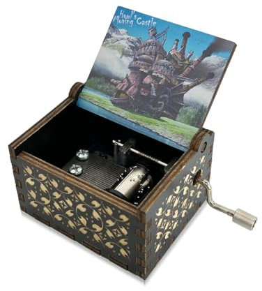 Meloditrunk Mini Hölzerne Spieluhr für Das Wandelnde Schloss, Schwarz Lasergravierte Vintage Spieluhr Handkurbel Spieluhren für Anime-Fans, Geschenke für Familie, Freunde, Geburtstag & Weihnachten