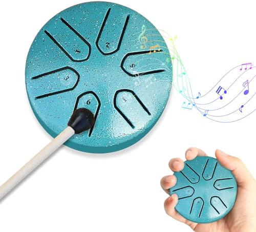 NEERIX Zungentrommel Steel Tongue Drum, Zungentrommel Tragbare Mini Trommel 3 Zoll 6 Töne Steel Tongue Drum, Tongue Drum Steel, Instrument Handpan Steel mit Schlägeln (Gruen)