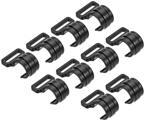 M METERXITY 10er Pack C-Klemmen für Zeltstangen - Kunststoffklammern Zelthaken Markisenklammern Befestigungselemente, geeignet für Camping und Wandern (19mm, Schwarz)