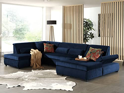 Lisa Design Vermont - Panorama-Ecksofa in U-Form - XXL - aus Velours - Links Nachtblau