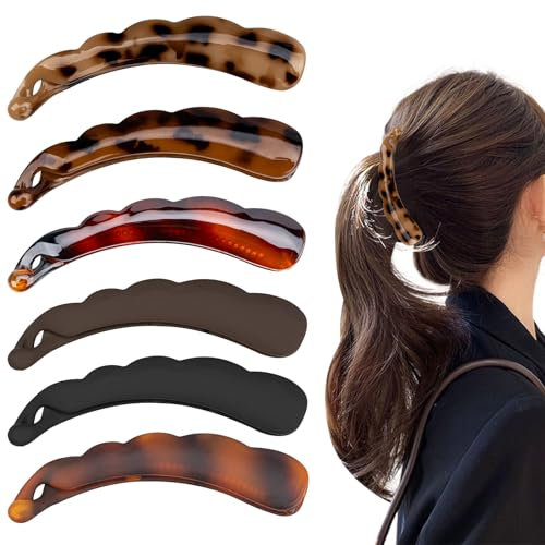 6 Stück Groß Bananen Haarspange, Vintage Bananen Haarspangen Bananen Clips, Haarklammer Dickes Haar Banana Kamm Fish Clips, Banana Hair Comb für Damen und Mädchen