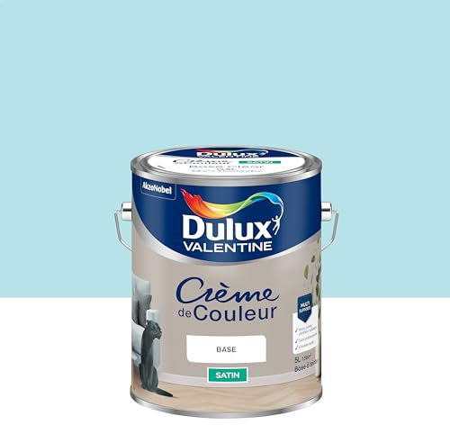 Dulux Valentine Crème de Couleur - Peinture multi-supports intérieure - Satin Bleu Rêveur 5 L