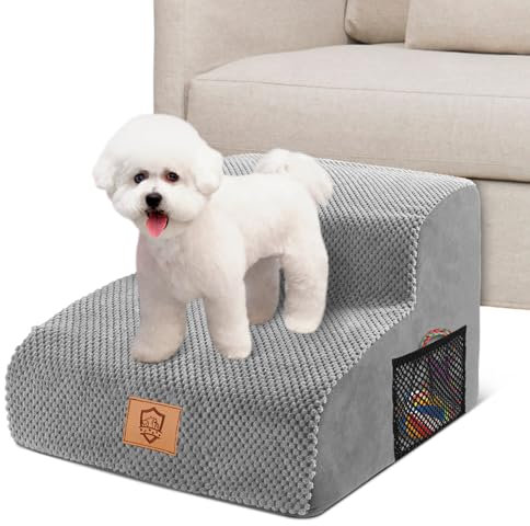 MASTERTOP Dog Steps for Bed, 2-Step Dog Steps for Sofa, Waterproof Pet Ramp with Non-Slip Removable Cover, High Density Foam Dogs Stairs for Small Older Injured Dogs & Cats - Grey, 40x40x30cm