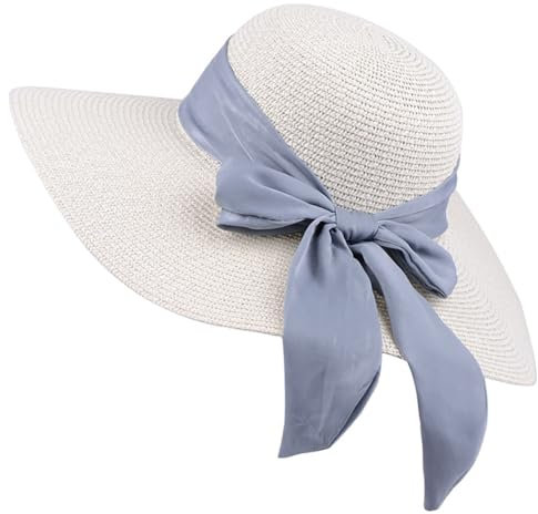 UNbit Sombrero de Playa de protección de Vacaciones de Viaje for Mujer, Gorra Personalizada de Paja de ala Ancha, Verano for Mujeres y niñas, Color Marfil Sombreros