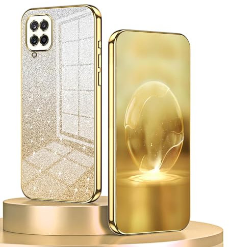 BORYA Coque pour Samsung Galaxy A12, Très Mince Antichoc Souple Premium Silicone TPU Housse, Élégant Luxe Galvanoplastie Bord Étui avec Pétillant Dégradées Carte, Or