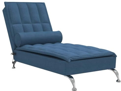 vidaXL Massage Chaiselongue mit Nackenrolle, Liegesessel mit Sperrholzlatten Metallbeine, Relaxliege für Wohnzimmer, Liegestuhl, Blau Stoff