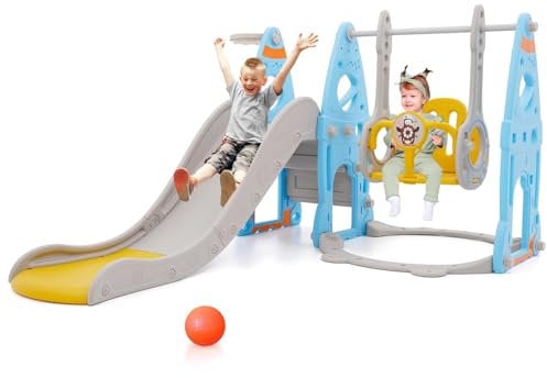 Toboggan d'intérieur à partir de 1, 2, 3, 4, 5 ans, aire de jeux 4 en 1 avec balançoire, toboggan pour bébé, chambre d'enfant, toboggan de jardin pour l'intérieur et l'extérieur, garçons et filles,