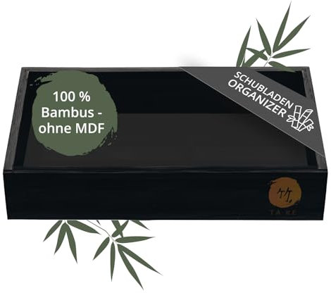 TAKE® Bambus Box Schwarz [27x15x5.5cm] - Natur Aufbewahrungsbox für Küche, Büro und Bad Organizer, Holzkiste für Mehr Ordnung, Ordnungsbox (Schwarz)