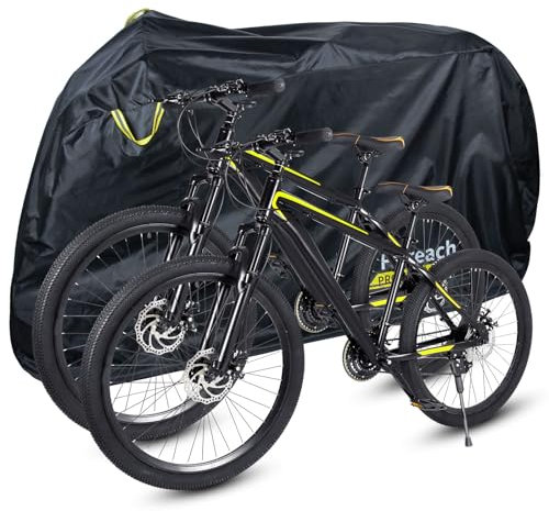 Faireach Fahrradabdeckung Wasserdicht für 2 fahrräder, Fahrradgarage Wetterfest Plane mit 420D Premium-Qualität Oxford-Gewebe, Fahrradplane mit Aufbewahrungstasche, Fahrrad Abdeckplane 205*115*90cm