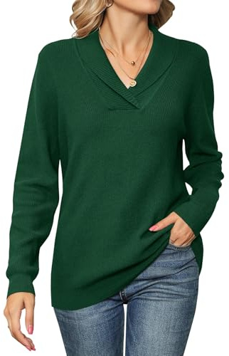 Cuptacc Pull Femme 2025 Trendy Col V Manche Longue Haut Tricoté Col À Revers Pulls Femme Chic Et Elegant