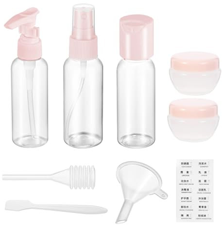 chongning Travel Bottles for Toiletries, 8 PCS Transparent Travel Bottles with Labels，Refillable Travel Containers for Cosmetic Shampoo Lotion Makeup Shower Hand Soap (Pink)