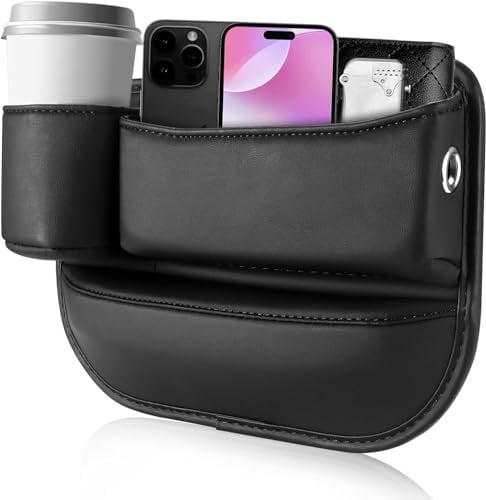 Car Leather Cup Holder Gap Bag,2024 New Car Seat Gap Filler, Adjustable Car Seat Storage Box,Car Seat Gap Organizer,for Glasses Phones Keys and Cards (Black,Driver's seat)