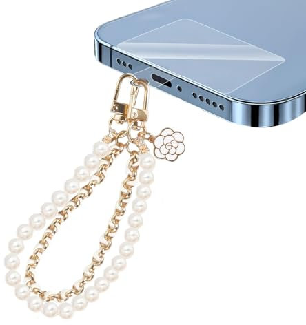 CENCERY Breloque pour téléphone portable en perles avec 1 pièce au dos, breloque pour téléphone portable, breloque pour téléphone portable, breloque pour téléphone portable (blanc)