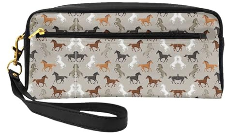 Kleine Make-up-Tasche mit niedlichem Pferd, Reise-Make-up-Tasche, Kosmetiktasche für Damen, Kosmetiktasche, langlebiger Reißverschluss, Schwarz , Einheitsgröße, Kosmetiktasche