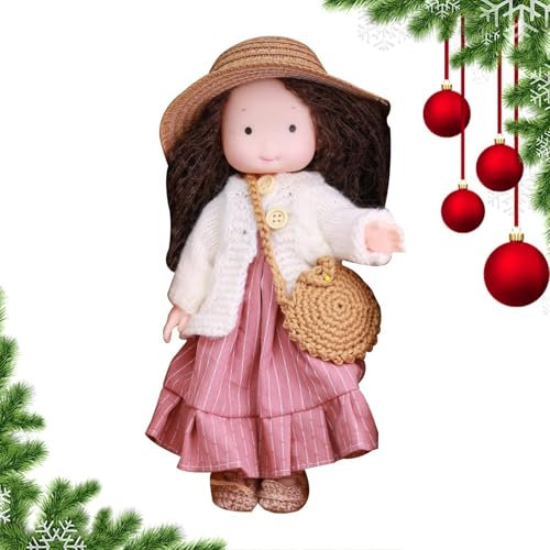 Generisch Handgemachte Puppe Mädchen, Mädchen Stoffpuppe - Sammlerstück Stoffpuppe - Kuschelige Kinderpuppe mit Herbstmotiv, Kleid und Accessoires für Weihnachten, Halloween, Erntedankfest