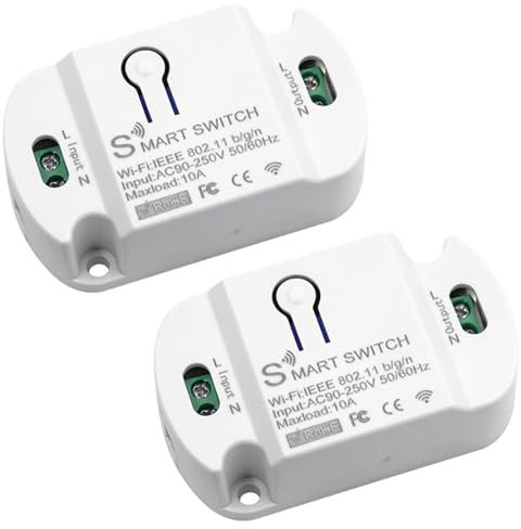 Tuya Smart Life Lot de 2 modules d'interrupteur Wi-Fi 10 A Fonctionne avec Alexa, Google Assistant DIY Encastré