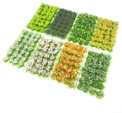 Besttoolifes Statisches Gras gemischte Wildblumen, 28 Stück, 10–11 mm Höhe, selbstklebende Miniatur-Landschaft für Modelleisenbahn, HO-Maßstab, Zuglandschaft (orange/gelb)