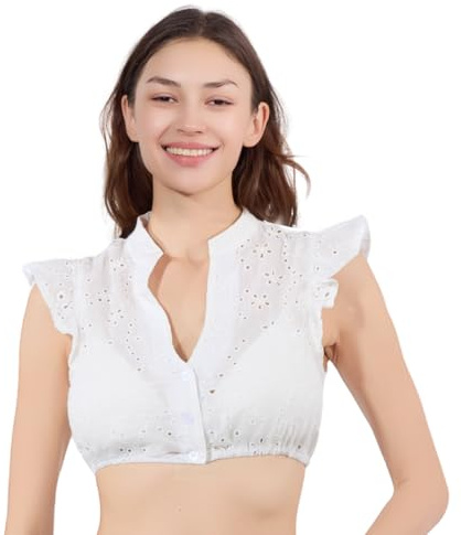 LINUCKER Dirndl Bluse Damen Flügelärmel Dirndlbluse V Ausschnitt Trachtenbluse Weiß Kurzarm Dirndlblusen Elegante Spitzenbluse Oktoberfest Tracht Blusen