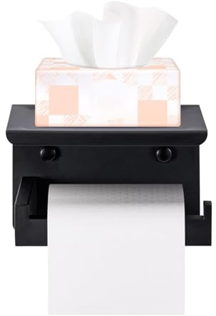 M.J COMFY-LIFE Toilet Paper Roll Holder with Shelf, Self-Adhesive No-Drill Stainless Steel, Durable and Easy to Install, Perfect for Bathroom and Office (Black)