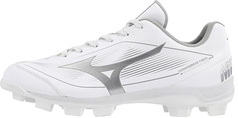 Mizuno Womens Cushionrevo Finch TPU Spike Softball Cleat, White-Silver, US Womens 8