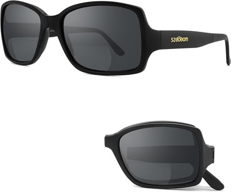 SZEOEOM Occhiali da Sole Bifocali con Lenti per Lettura Integrate Montatura Pieghevole TR90 Infrangibile,Protezione UV400 Design Avvolgente per Uomini e Donne Pieghevoli (Nero, 2, Diottria)