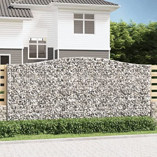 Gecheer Panier de Gabions arqué 400x30x180/200 cm Fer galvanisé, Mur à Gabion Clôture en Maille, Panier à Gabion pour Jardin, Terrasse et Extérieur Décorative