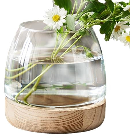 Aquarium en verre avec base en bois, aquarium sphérique, bac à poissons, bac à poissons, terrarium transparent, pour , terrarium hydroponique, bac à poissons