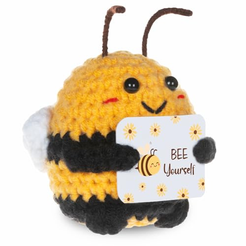 WenmthG Glücksbringer Pocket Hug Biene Positive Geschenke für Freund Frauen Männer, Glück Biene Gehäkelt Positive Kartoffel Deutsch Ersatz - 1 St