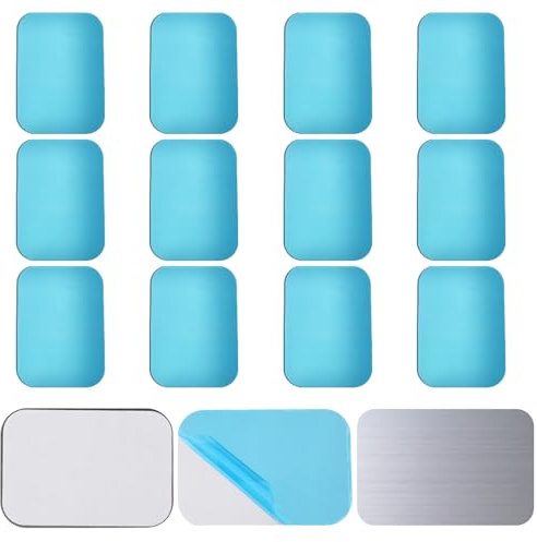 12 Pcs Metal Strip with Adhesive Backing, 2.56x1.77in/6.5x4.5cm Traceless Metal Sheets with Adhesive Replacement Kitchen Cabinet Magnets for Cabinet Lights (Not Magnetic)