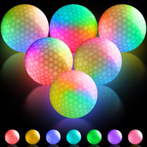 LED Golfbälle Leuchtende Golfbälle mit 7 Farben, 6 Stück Light Up Golfbälle Nacht Golfball LED Leuchtet Dunkeln leuchten Golf Übungsbälle Leuchtgolfbälle für Nachttraining & Langstreckenschüsse