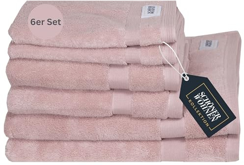 SCHÖNER WOHNEN Frottee Handtücher Set Rosa 6teilig - 100% Baumwolle - Handtuch Set flauschig weich - saugstark - besteht aus 2 Duschtuch + 2 Handtücher + 2 Gästetücher - Frottiertücher Öko-Tex