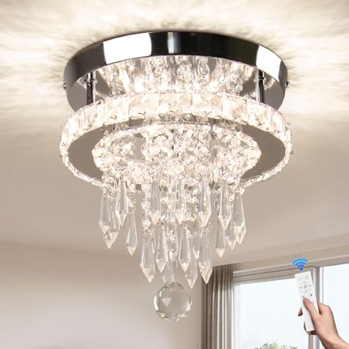 FRIXCHUR 25 cm Runde Kristall LED Deckenleuchte, Chrom, Dimmbar, Modern | Dimmbare Kristall-Deckenlampe in Chromoptik mit modernem LED-Licht für Schlafzimmer, Wohnzimmer, Flur, Korridor und Küche