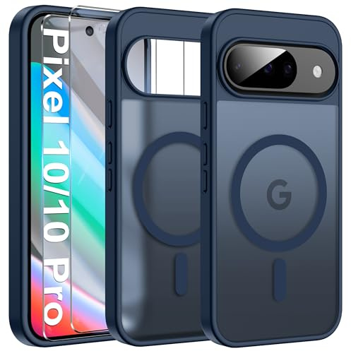 Opkiegrn Magnetisch Hülle Kompatibel mit Google Pixel 10/10 Pro mit 2 Schutzfolie, [Militärnorm Schutz] Handyhülle, Stoßfest Kratzfest Matt Transluzente SchutzHülle Blau