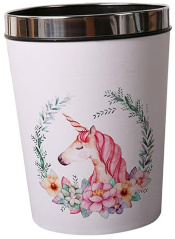 NOLITOY Unicorn Trash Bin with Pressing Ring Cartoon Wastepaper Basket for Dorm Home Office Bathroom Organizer Garbage Container for Bedroom Kitchen Living Use