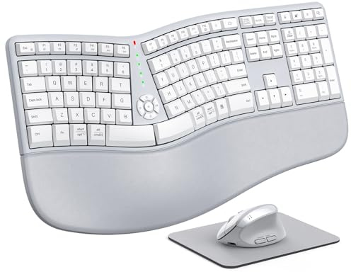 Doci Ergonomic keybaord and Mouse Wireless Combo, Rechargeable Keyboard and Mouse Set, Ergo Split Keyboard, Wireless Vertical Mouse, for Windows/Mac Gray White