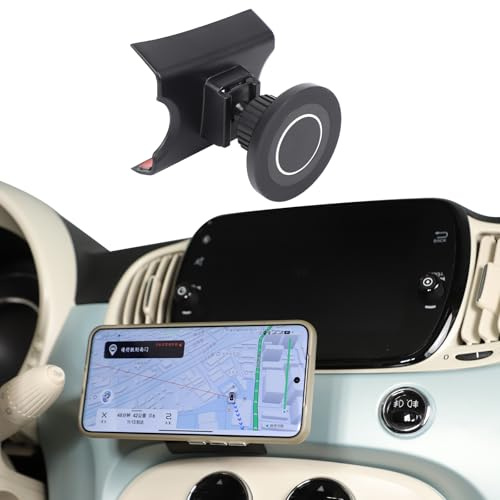 Support magnétique pour téléphone portable Fiat 500 à partir de 2007 – Nouveau modèle magnétique avec rotule (type A) – Maintien puissant, réglable à 360°, fixation sécurisée sur le tableau de bord