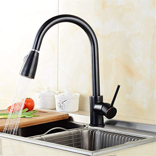 All Copper Nickel Drawing Orb Spray Black Paint Antique Cold Water Mixer with Pull Out Spray Head Kitchen Faucet Kitchen Sink Faucet Single Handle Rotation Nickel Wire(Orb Spray Black Paint)
