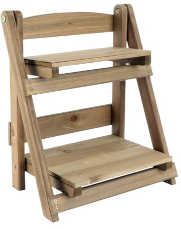 TEHAUX Flower Pot Rack Plant Stand Shelf Wooden Folding Retro Style Two Layer Multi-layer Storage Organizer for Indoor Balcony Use