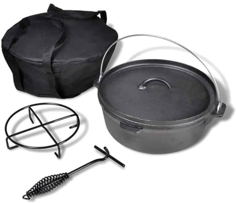 Teenpull Dutch Oven 5.6L Cast Iron Dutch Oven with Lid Handle Stand and Carry Bag, Versatile Roasting Dish for Stew Casserole Meat Vegetables Cooking Oven Cooker Induction