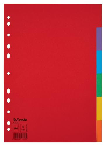 Esselte Register für A4, 20er Pack, 6 Trennblätter mit Taben, Rot/Mehrfarbig, Recyclingkarton, 100200