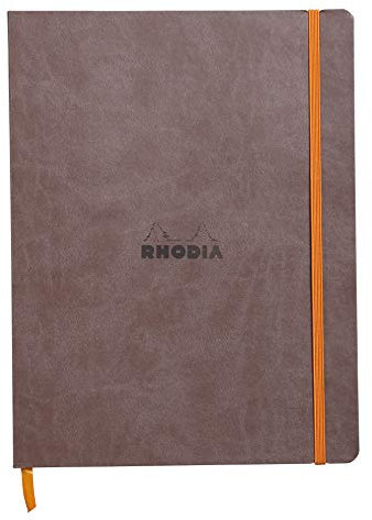 RHODIA 117503C - Chocolate Flexible Notebook - 19x25 cm - Lined - 160 pages - Ivory Clairefontaine Paper 90 g/m - Bookmark, Elastic Closure - Faux Leather Cover - Rhodiarama Collection
