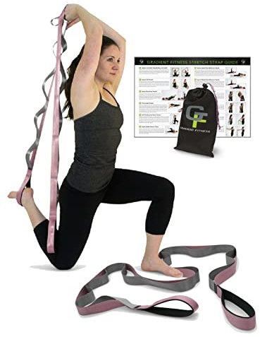 Gradient Fitness Stretch-Gurt, Multi-Loop-Gurt in Premium-Qualität, mit Neopren gepolsterte Griffe, 12 Schlaufen, 1,5 B x 8' L (Pink/Grau)