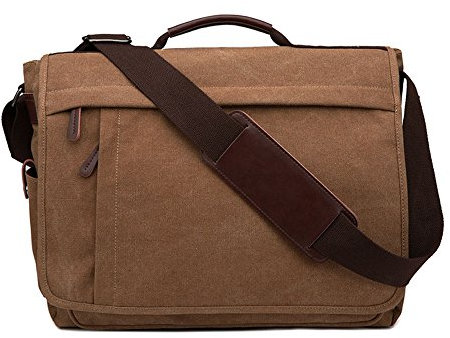 Neuleben Vintage Groß Umhängetasche Schultertasche 17 Zoll Laptoptasche Canvas Messenger Bag Damen Herren (Braun)