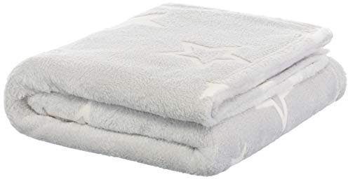 Brandsseller Plaid en flanelle – Glow in The Dark – Étoiles lumineuses 150 x 200 cm Gris clair